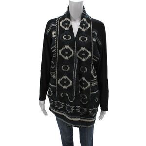 Dolan Womens Black V-Neck Geometric Bohemian Cardigan Long Sleeve Size M